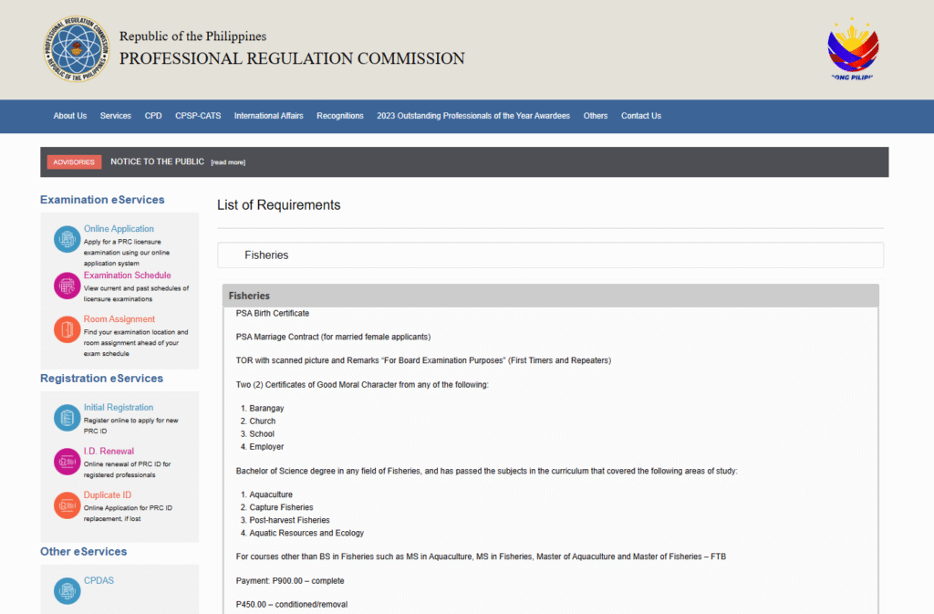 Fisheries Professional Board Exam Application Requirements