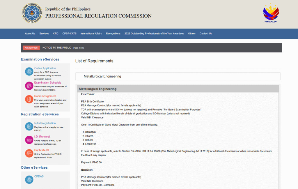 Metallurgical Engineering Board Exam Application Requirements