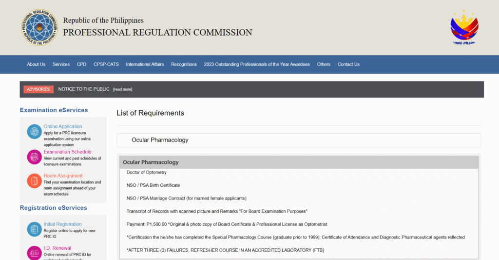 Ocular Pharmacologist Board Exam Application Requirements
