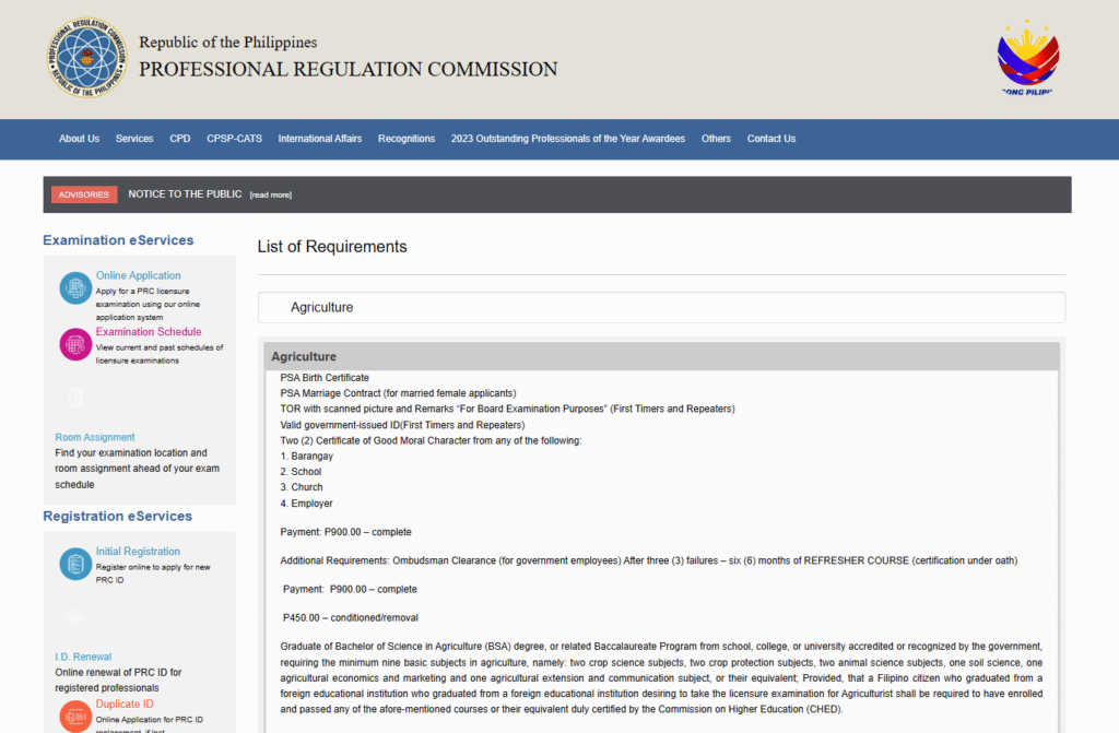 Agriculturist Board Exam Application Requirements