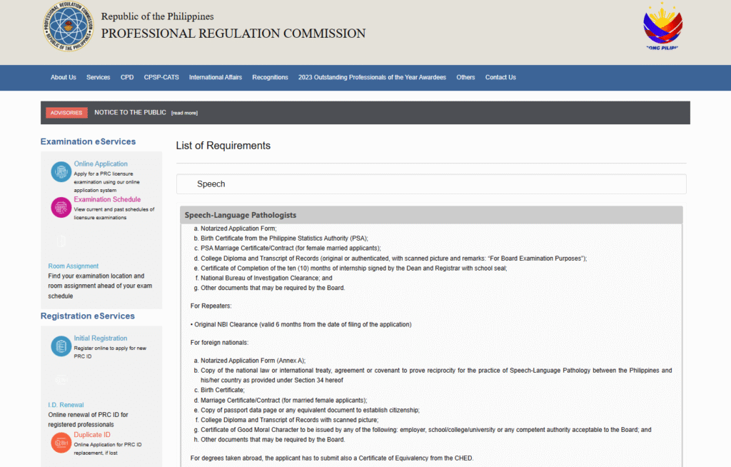 Speech-Language Pathologist Board Exam Application