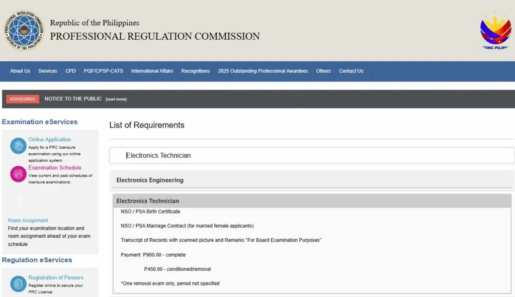 Electronic Technicians Board Exam Application Requirements