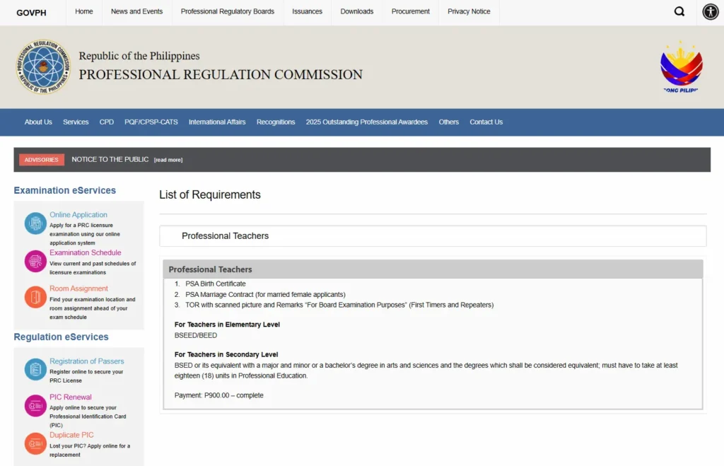 Teacher Board Exam Application Requirements