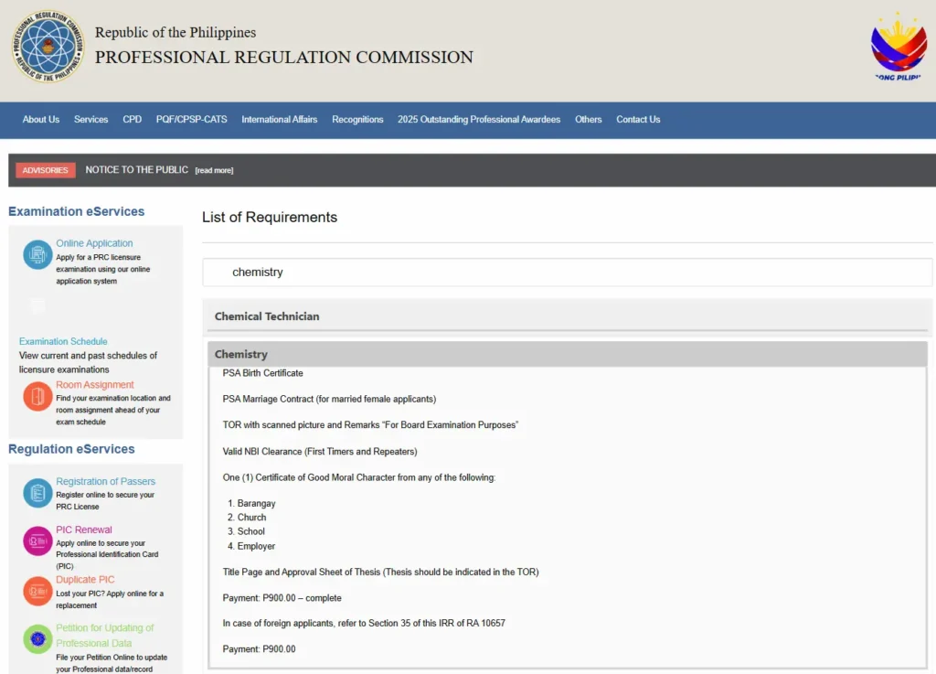 Chemist Board Exam Application Requirements