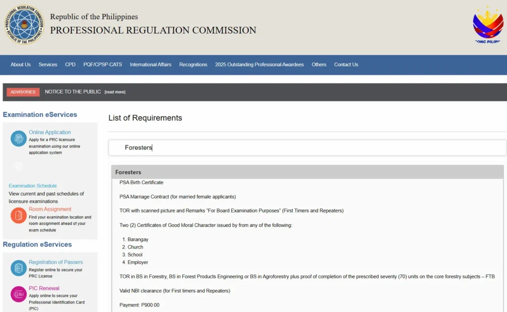 Forester Board Exam Application Requirements