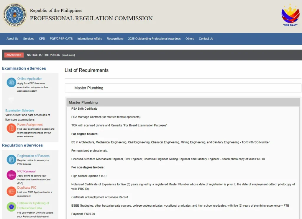 Master Plumber Board Exam Application Requirements
