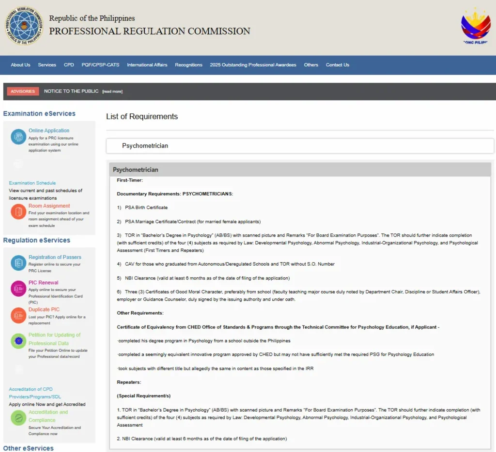 Psychometrician Board Exam Application Requirements
