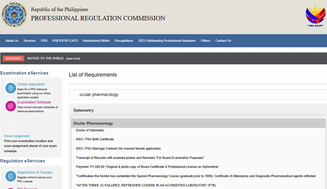 Ocular Pharmacologist Board Exam Application Requirements
