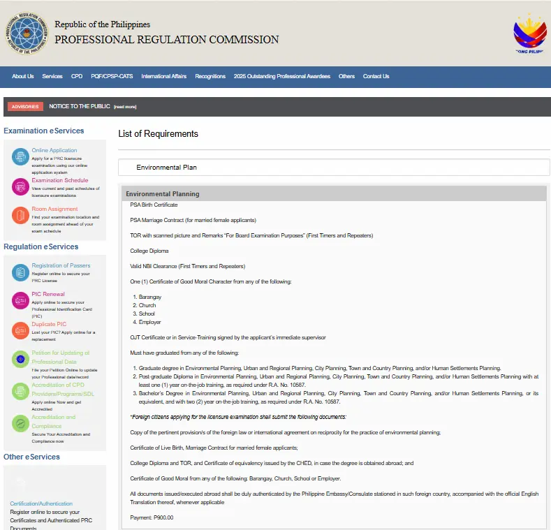 Environmental Planner Board Exam Application Requirements