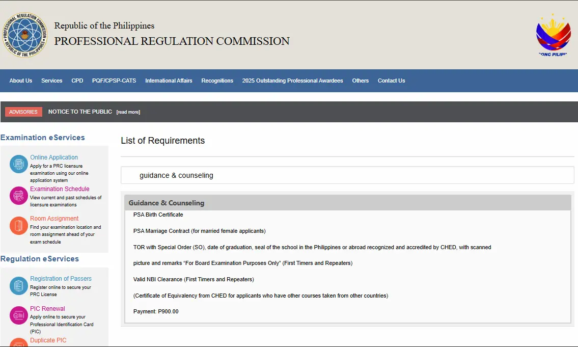Guidance Counselor Board Exam Application Requirements