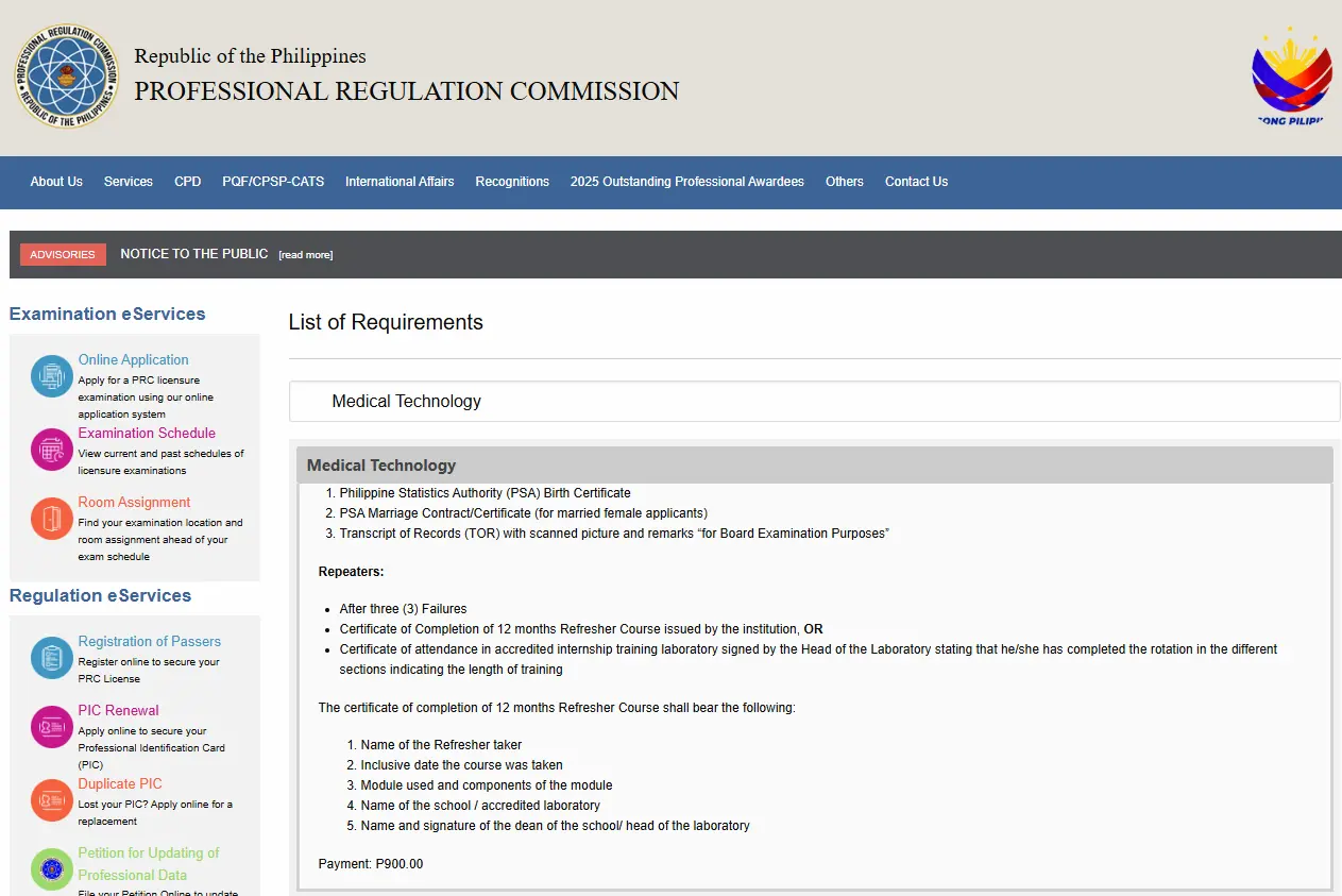 Medical Technologist Board Exam Application Requirements