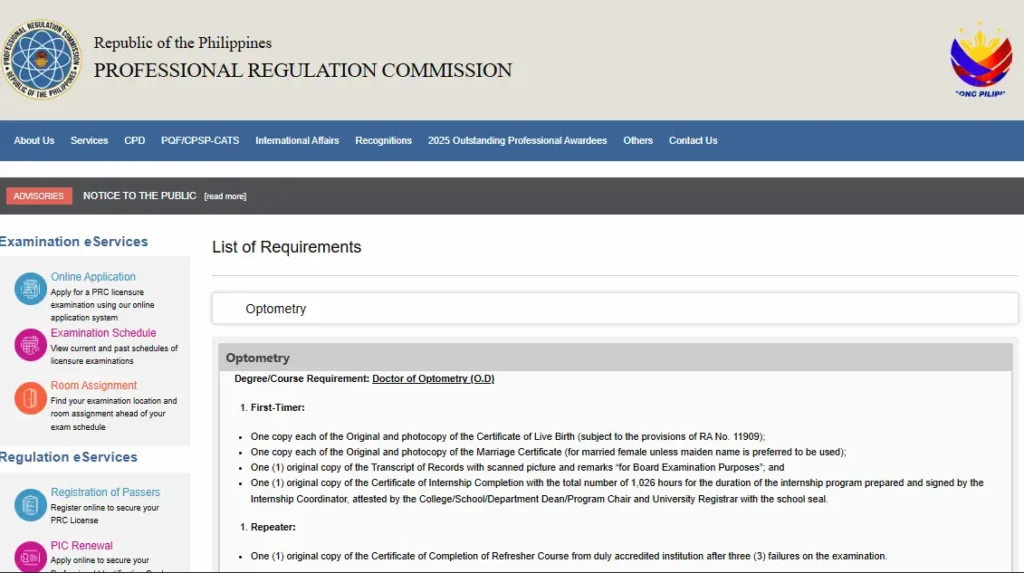 Optometrist Board Exam Application Requirements